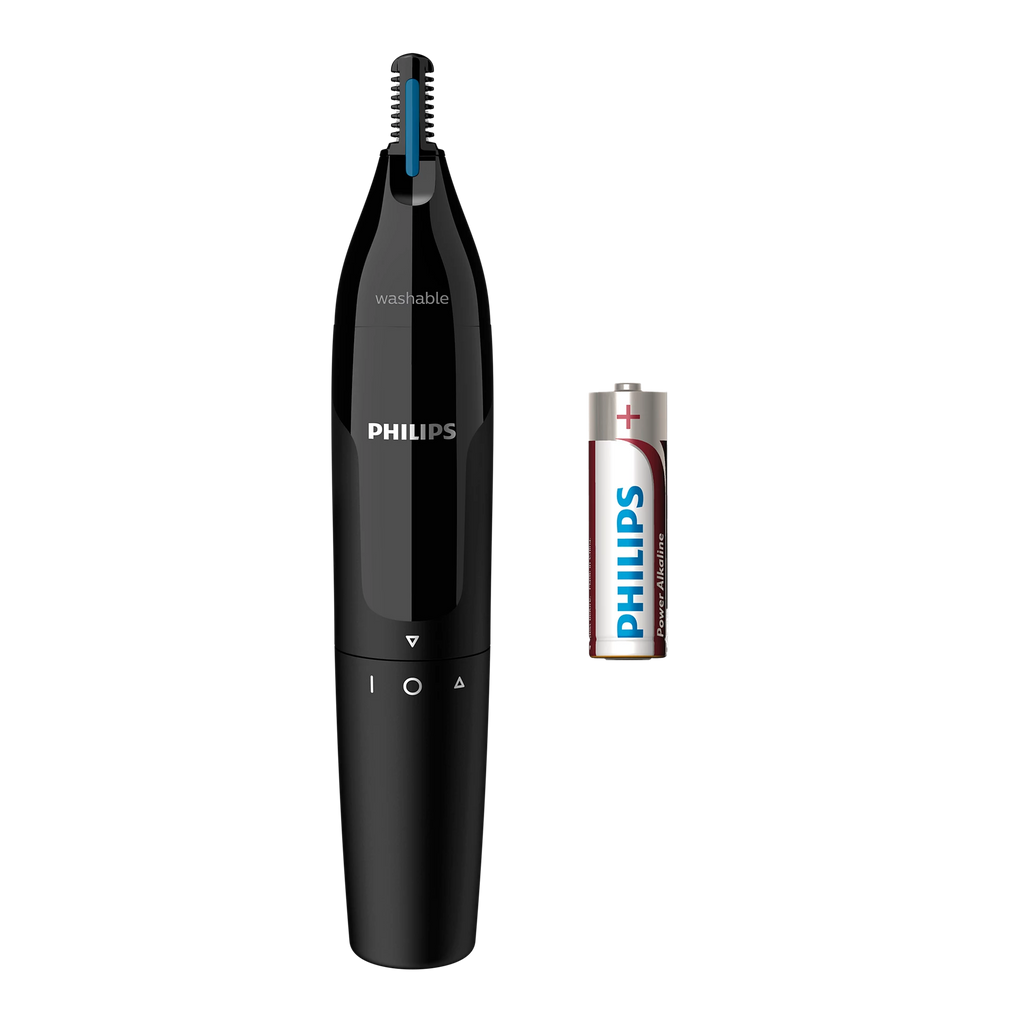 Philips Nose Trimmer NT1650/16,Gentle Nose & Ear Hair Trimming,Protective Guard System, No Pulling,Wet & Dry Use, Fully Washable, AA Battery Included Black