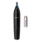 Philips Nose Trimmer NT1650/16,Gentle Nose & Ear Hair Trimming,Protective Guard System, No Pulling,Wet & Dry Use, Fully Washable, AA Battery Included Black