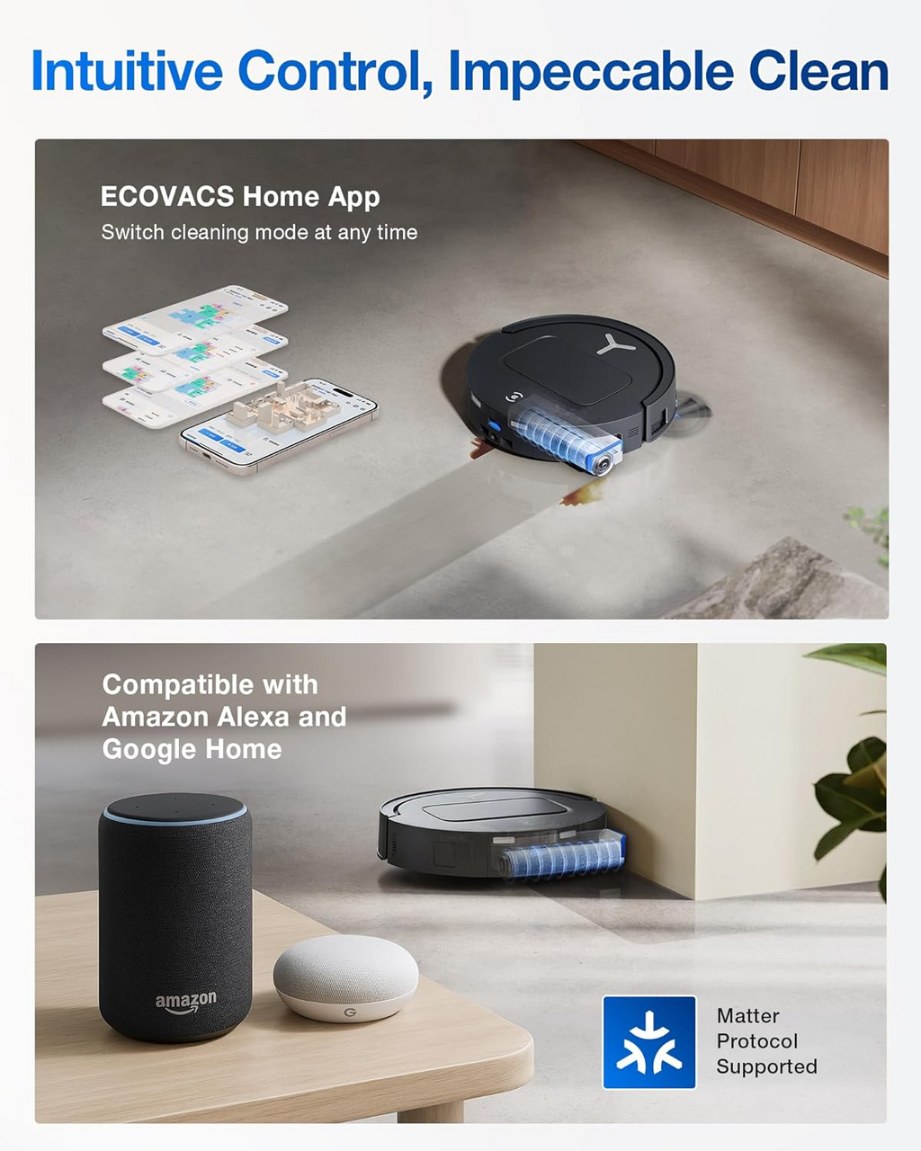 Ecovacs DEEBOT T80 Omni Robot Vacuum with 18,000Pa Suction & OZMO Roller Mop, Instant Self-Cleaning for Streak-Free Floors, ZeroTangle 3.0 for Pets, TruEdge Cleaning, AI Navigation, 10-in-1 Station