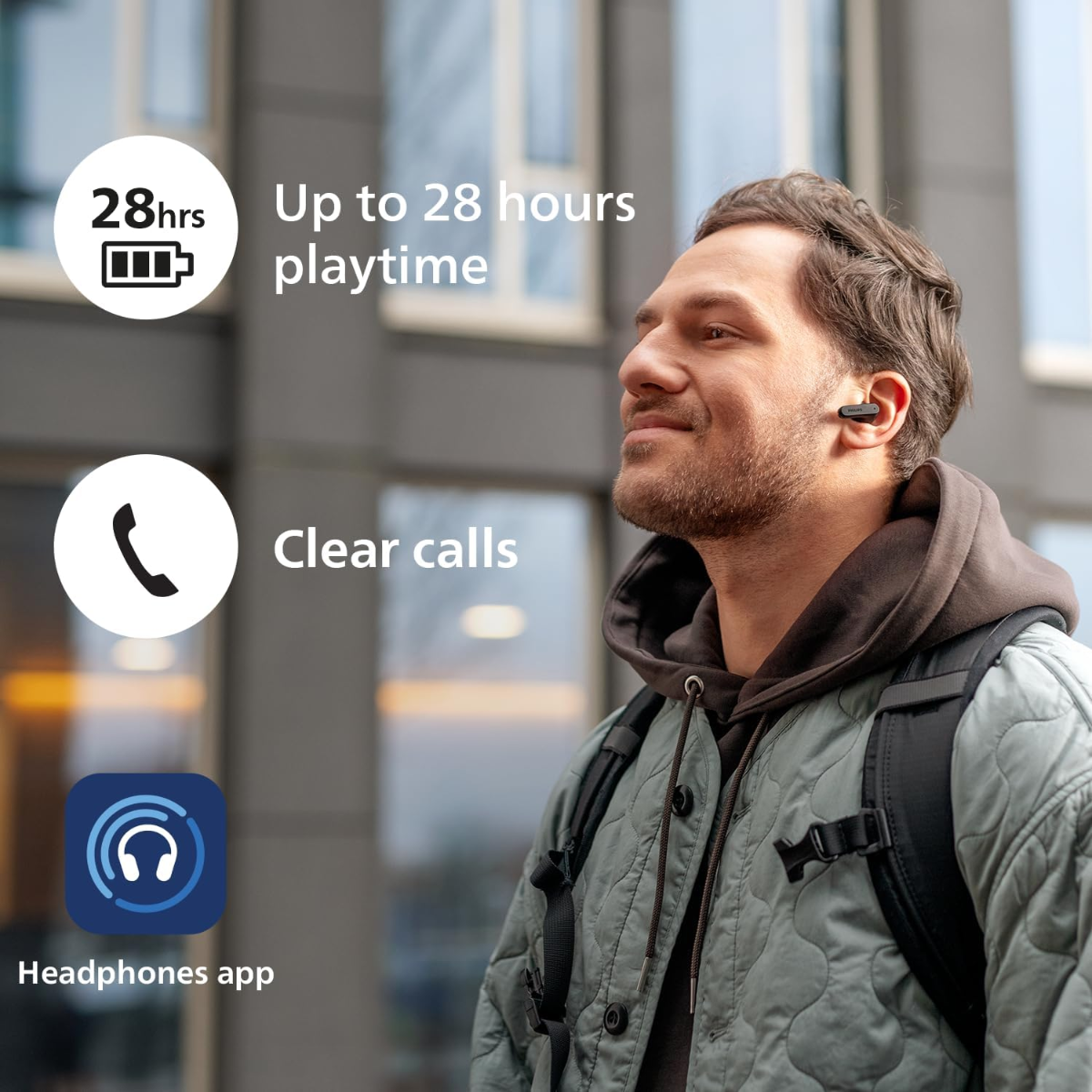 PHILIPS TAT2139BK/97 True Wireless In Ear Bluetooth Headphones - Small buds. Great value Natural sound. Dynamic bass, Pocket-sized charging case, Clear calls - Black