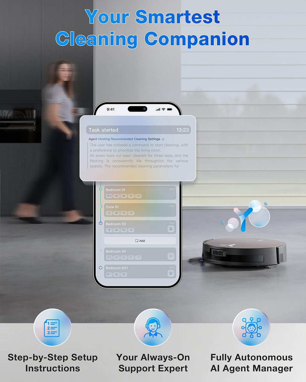 Ecovacs DEEBOT X11 OmniCyclone Robot Vacuum and Mop, Bagless 60-Day Station, 19,500Pa Suction, GaN Fast Charging for Large Homes, Self-Washing Roller Mop, Zero-Tangle for Pet Hair, Smart Navigation