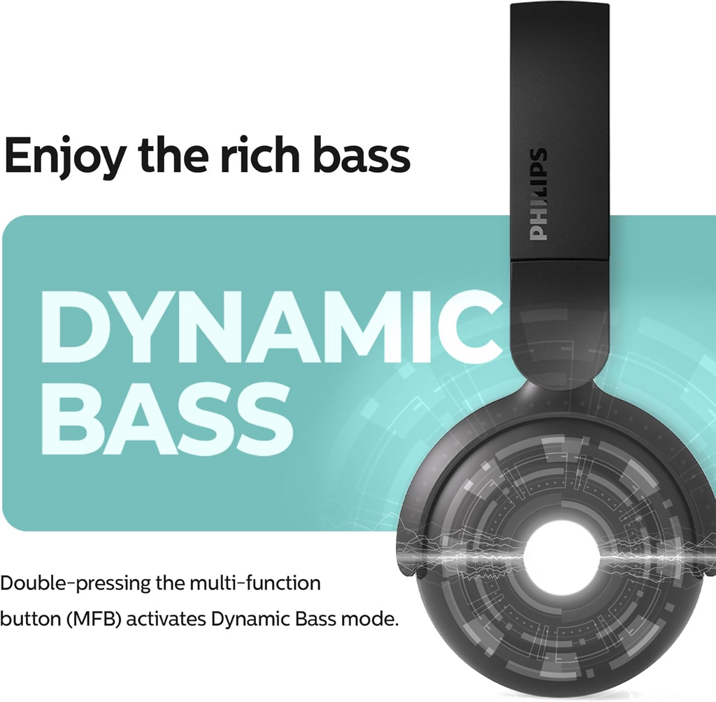 Philips TAH2209 Wireless Bluetooth On-Ear Headphones with 32mm Drivers, Fast Charging, 25 Hours Play Time, Multi-function button, Lightweight Design for Comfortable Music Experience, White