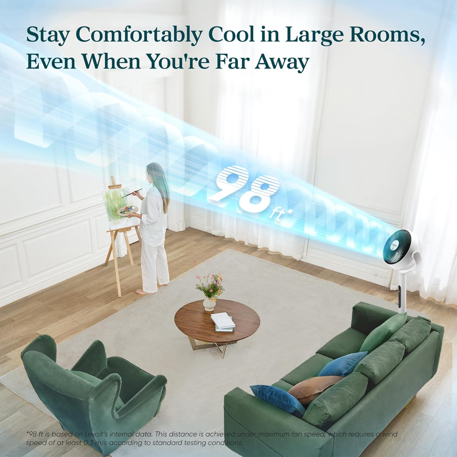 Levoit Standing Fan for Bedroom, CirculAir 120° Oscillating, Quiet 20dB, 9 Speeds, 4 Modes, DC Motor, 2 in 1 Pedestal & Tabletop, 82ft, Remote Control, Sensor, 9H Timer, 908CFM Ultra-High Airflow