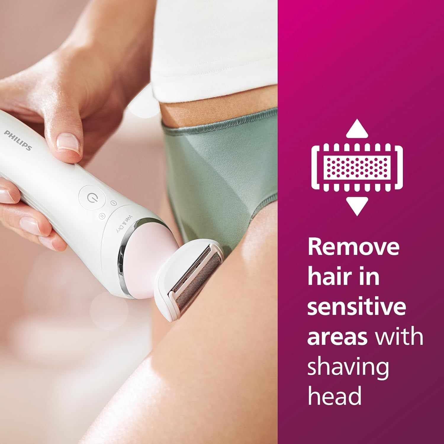 Philips Series 8000 Epilator, Wet and Dry Cordless Hair Removal for Legs and Body with 5 Accessories, Including Shaver Head - BRE710/01