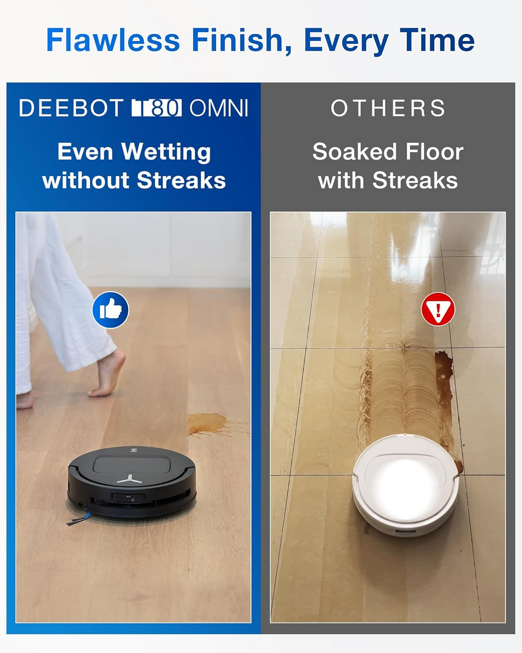 Ecovacs DEEBOT T80 Omni Robot Vacuum with 18,000Pa Suction & OZMO Roller Mop, Instant Self-Cleaning for Streak-Free Floors, ZeroTangle 3.0 for Pets, TruEdge Cleaning, AI Navigation, 10-in-1 Station