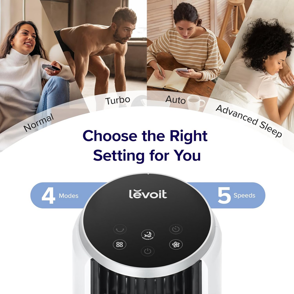 Levoit Tower Fan For Bedroom, 25ft/s Velocity 28dbs Cooling Fan, Bladeless and 90° Oscillating Fan With 5 Speeds, 4 Modes, 12H Timer, Standing Fan For Home, White, Classic 36'