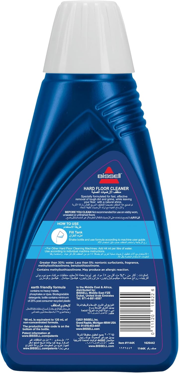 Bissell Wash & Shine Hard Floor Cleaner 1000mL 1144K – Streak-Free Shine, Removes Dirt & Stains, Safe for All Hard Floors, Fresh Scent
