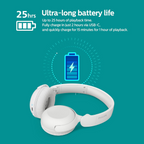 Philips TAH2209 Wireless Bluetooth On-Ear Headphones with 32mm Drivers, Fast Charging, 25 Hours Play Time, Multi-function button, Lightweight Design for Comfortable Music Experience, White