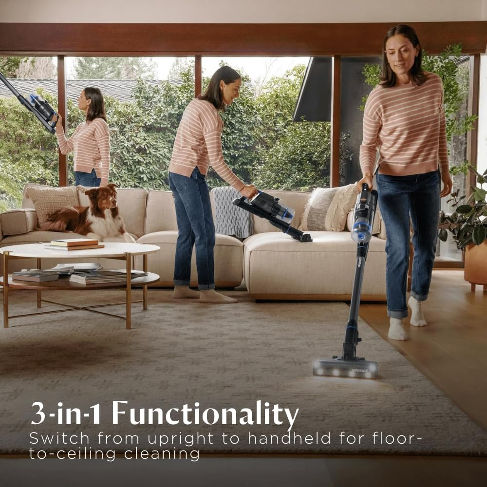 Bissell PowerClean FurGuard 4241K – 280W Self-Standing Cordless Vac with Self-Cleaning Brush Roll & Upholstery Tool with LED Headlights, 2 Removable Batteries