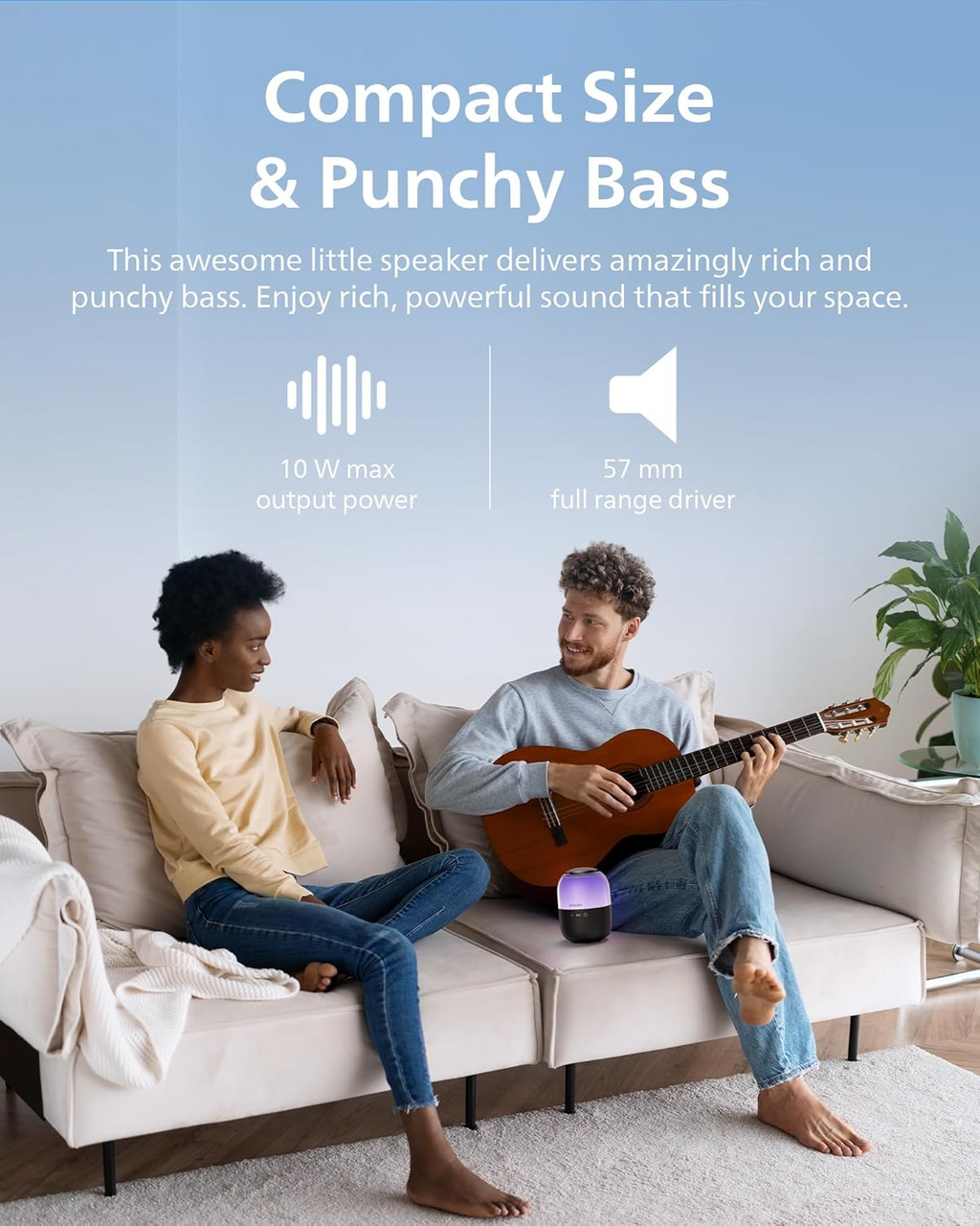 Philips TAS2108 Portable Bluetooth Speaker, 5W RMS, 7H Playtime, TWS Stereo Pairing, LED Light Effects, USB-C Charging – Punchy bass, Compact Wireless Speaker for Home, Outdoor, Travel