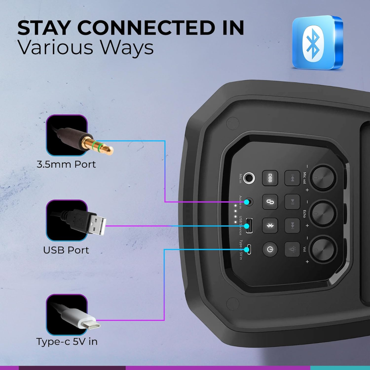 Philips Bluetooth Party Speaker, Dynamic Bass Boost, Bluetooth and Aux-in, Microphone Input, Wireless Pairing for Stereo Sound, Up to 7 Hours Battery, Built-in Carry Handle, USB-C TAX2208/00