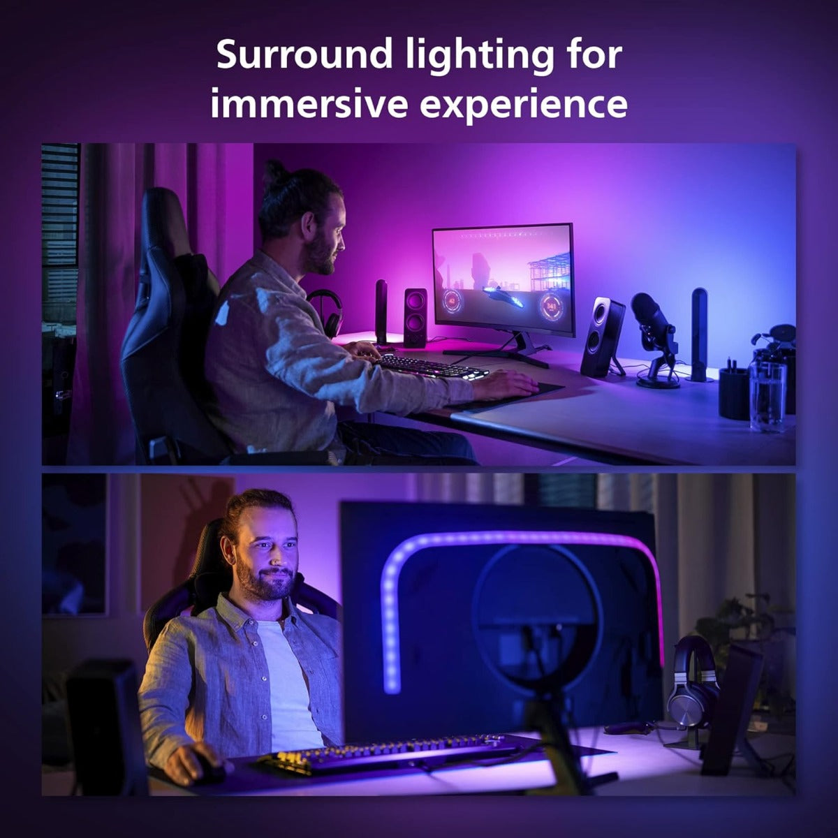 Philips Hue Play Gradient Lightstrip for PC Monitors - White & Color Light (Hue Bridge Required), Compatible with Alexa & Google Assistant – A Certified for Humans Device, 32/34-Inch