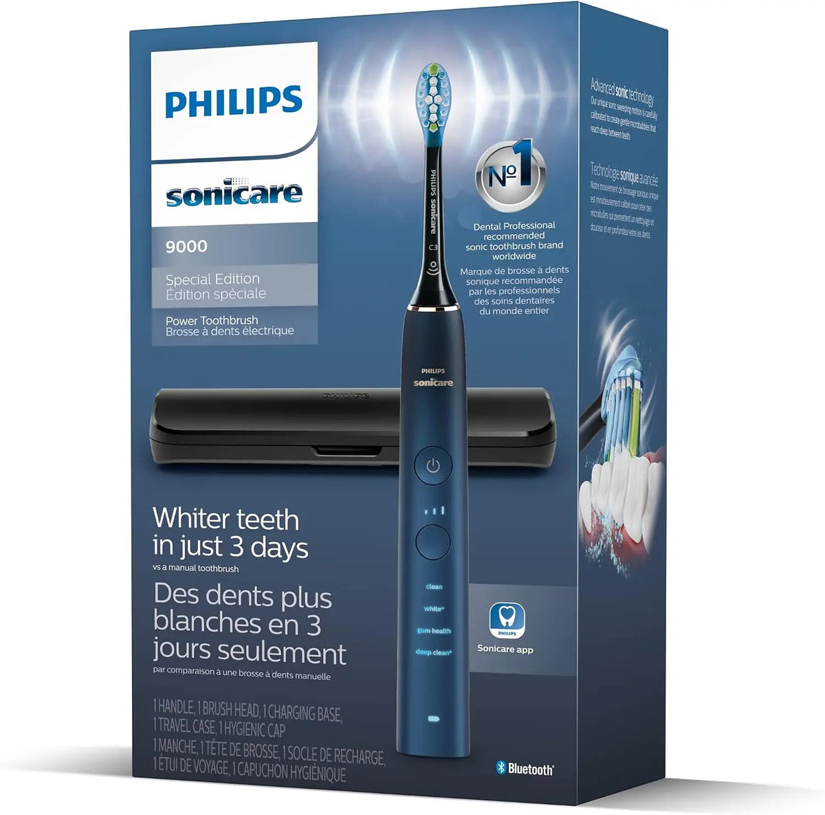 PHILIPS Sonicare DiamondClean 9000 Electric Toothbrush, 1 Brush Head, Aqua 1000% More Plaque Removal¹, Visual Pressure Sensor, 12 Brush Settings, App Connected, 14-Day Battery, Travel Case Mohammed Fakhroo& Bros.