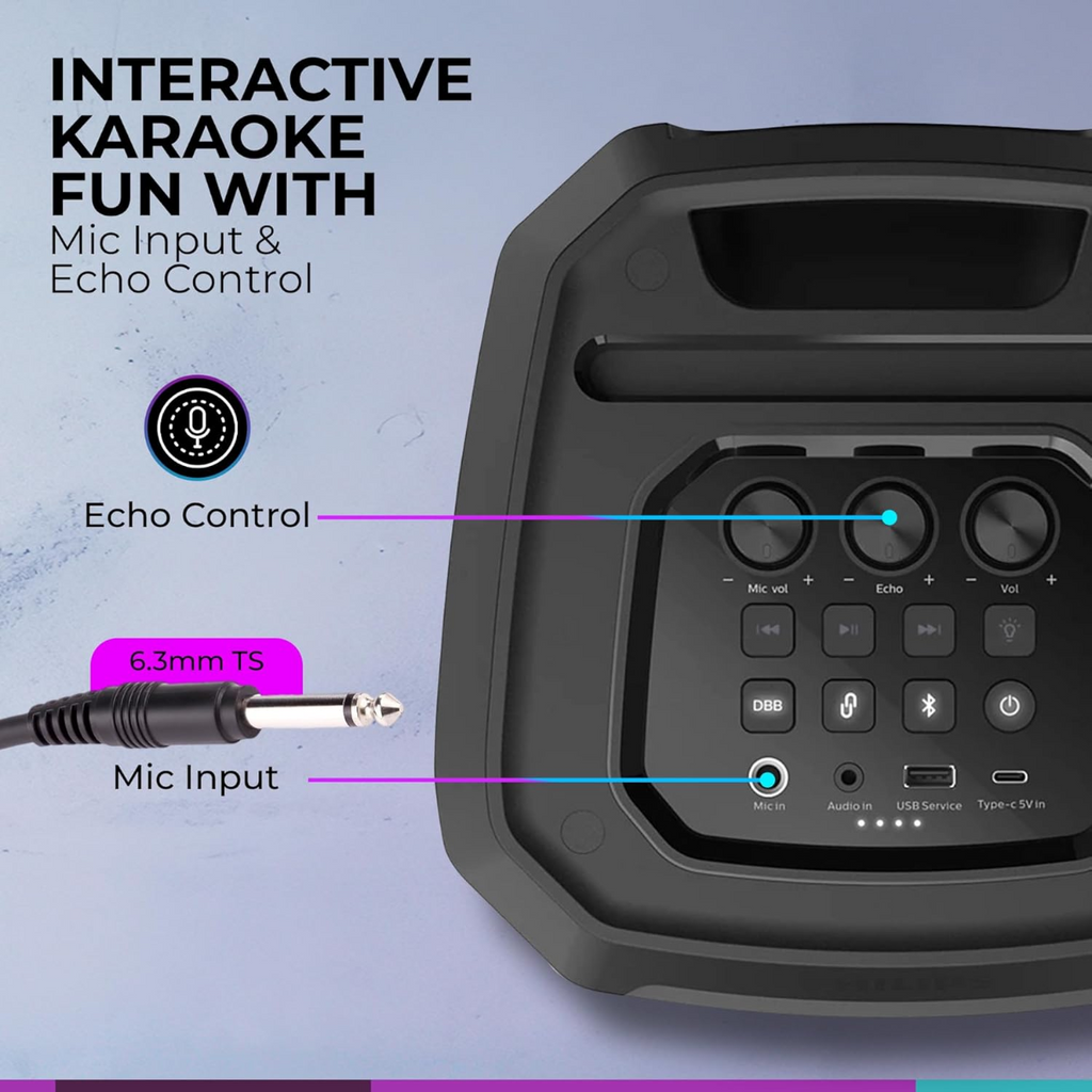 مكبر صوت حفلات فيليبس بتقنية البلوتوث، تعزيز ديناميكي للباس، بلوتوث ومدخل AUX، مدخل ميكروفون، اقتران لاسلكي لصوت ستيريو، بطارية تدوم حتى 7 ساعات، مقبض حمل مدمج، USB-C TAX2208 