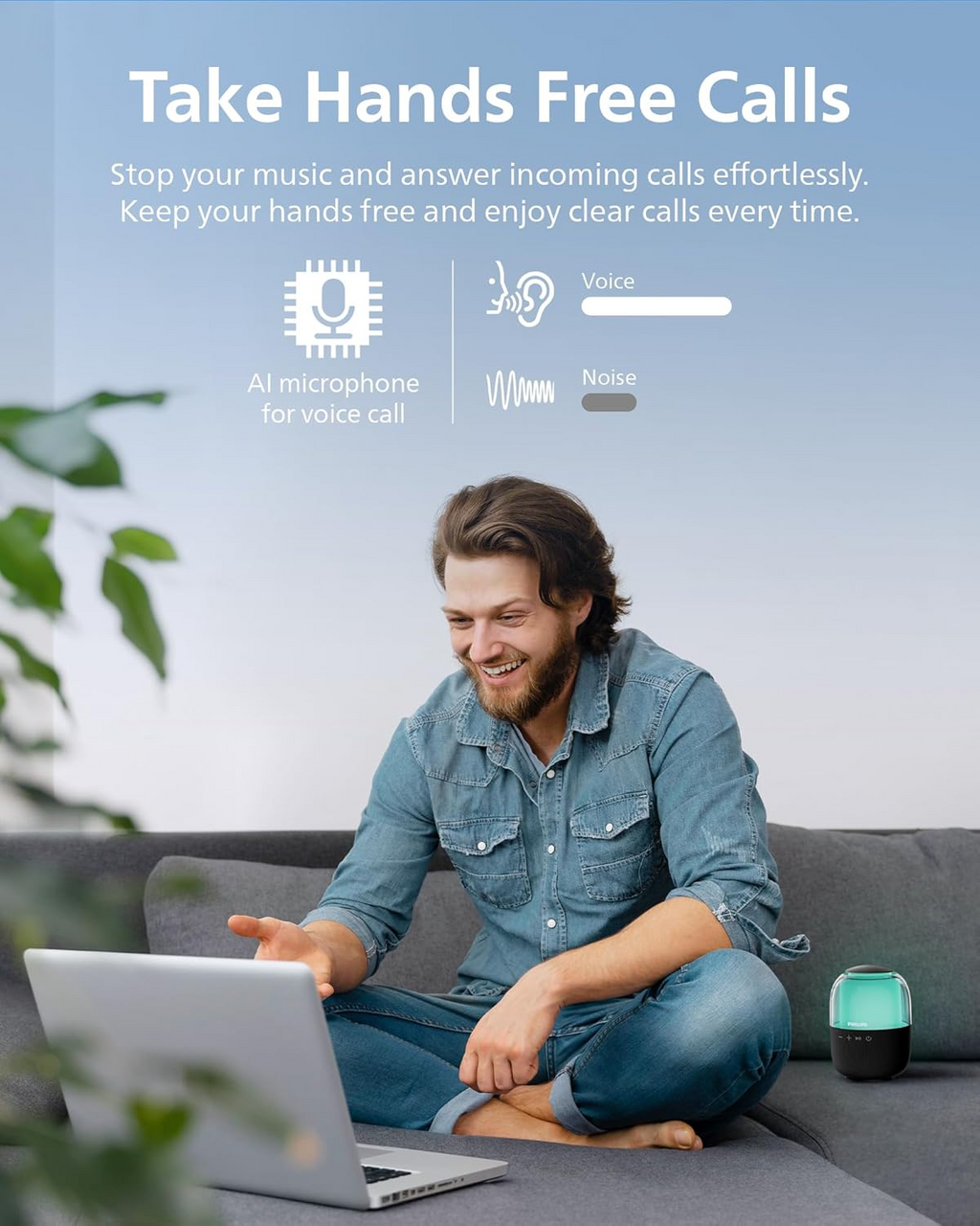 Philips TAS2108 Portable Bluetooth Speaker, 5W RMS, 7H Playtime, TWS Stereo Pairing, LED Light Effects, USB-C Charging – Punchy bass, Compact Wireless Speaker for Home, Outdoor, Travel