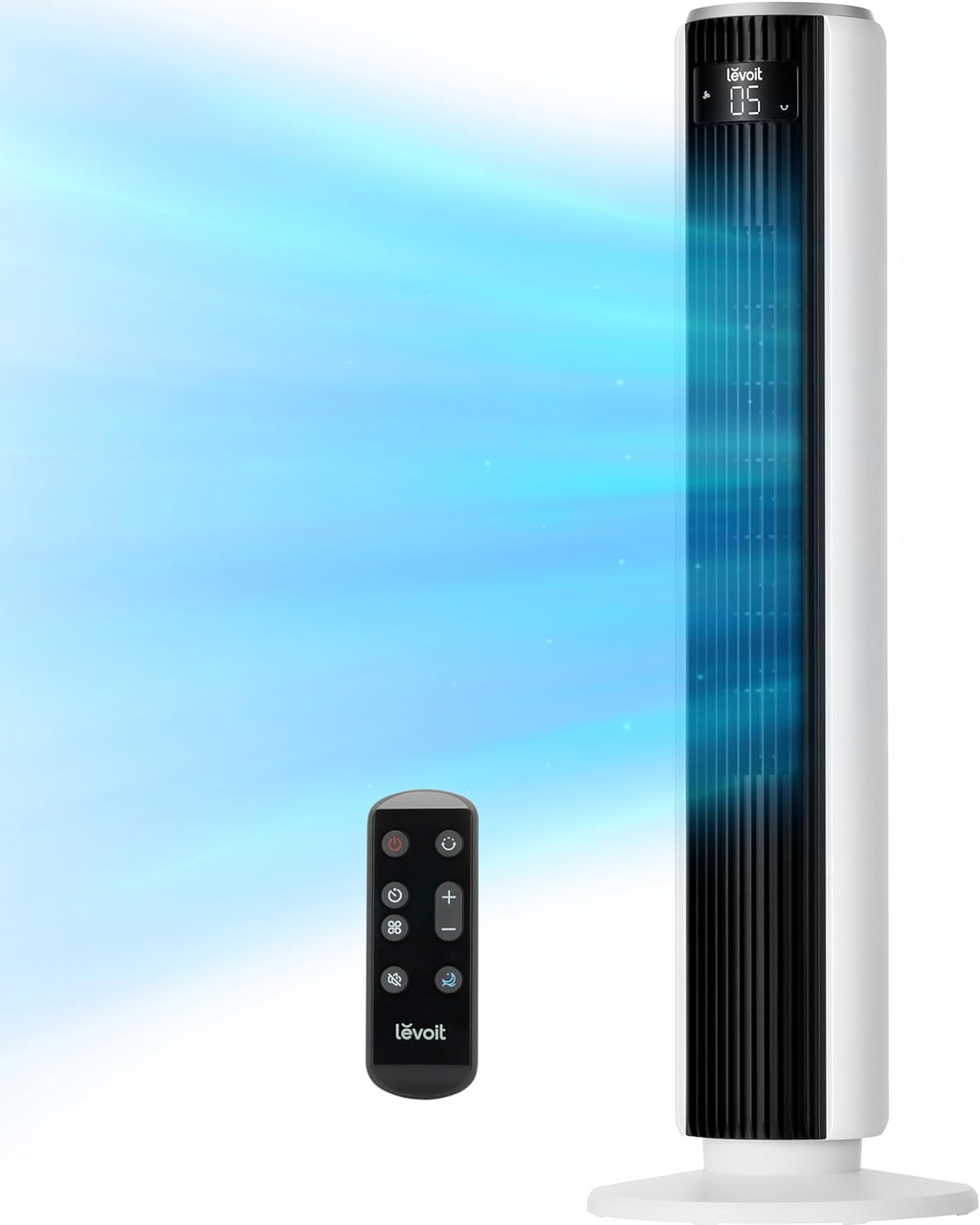 Levoit Tower Fan For Bedroom, 25ft/s Velocity 28dbs Cooling Fan, Bladeless and 90° Oscillating Fan With 5 Speeds, 4 Modes, 12H Timer, Standing Fan For Home, White, Classic 36'