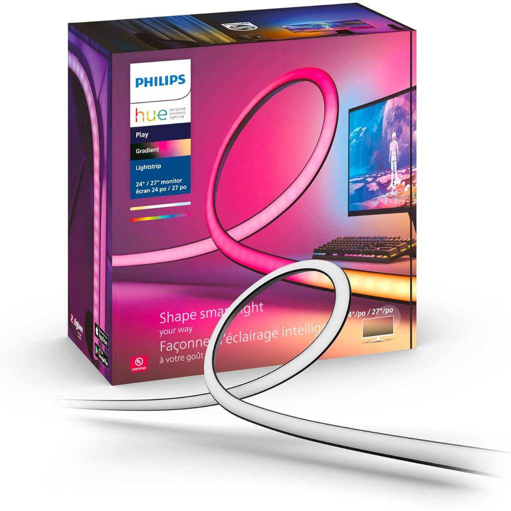 Philips Hue Play Gradient PC Lightstrip Starter Kit Including Bridge [for 24-27 Inch Screens] LED Smart Lighting. Sync for Entertainment,Gaming and Media.