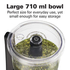 Hamilton Beach Stack and Press™ Food Chopper, 710 ml / 3 cup capacity, 350W, chop, puree, emulsify, easy cleaning with removable bowl and blade, cord wrap for easy storage, 72850-ME