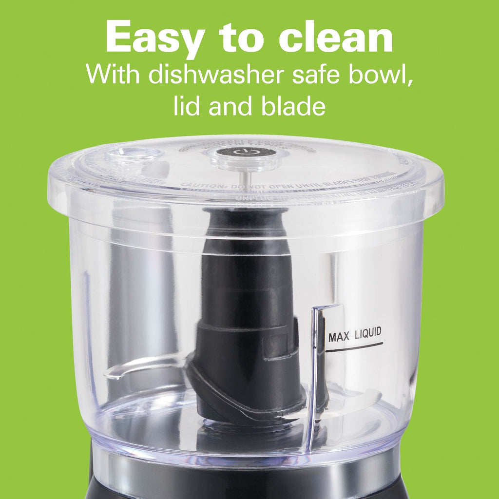 Hamilton Beach Stack and Press™ Food Chopper, 710 ml / 3 cup capacity, 350W, chop, puree, emulsify, easy cleaning with removable bowl and blade, cord wrap for easy storage, 72850-ME