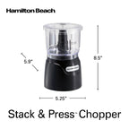 Hamilton Beach Stack and Press™ Food Chopper, 710 ml / 3 cup capacity, 350W, chop, puree, emulsify, easy cleaning with removable bowl and blade, cord wrap for easy storage, 72850-ME