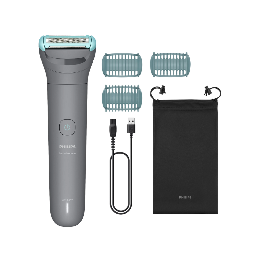 Philips 3000 Series Body Groomer,Triple Protect shave system,Click-on combs 2,3,5 for trimming hair,travel pouch-BG3485/15