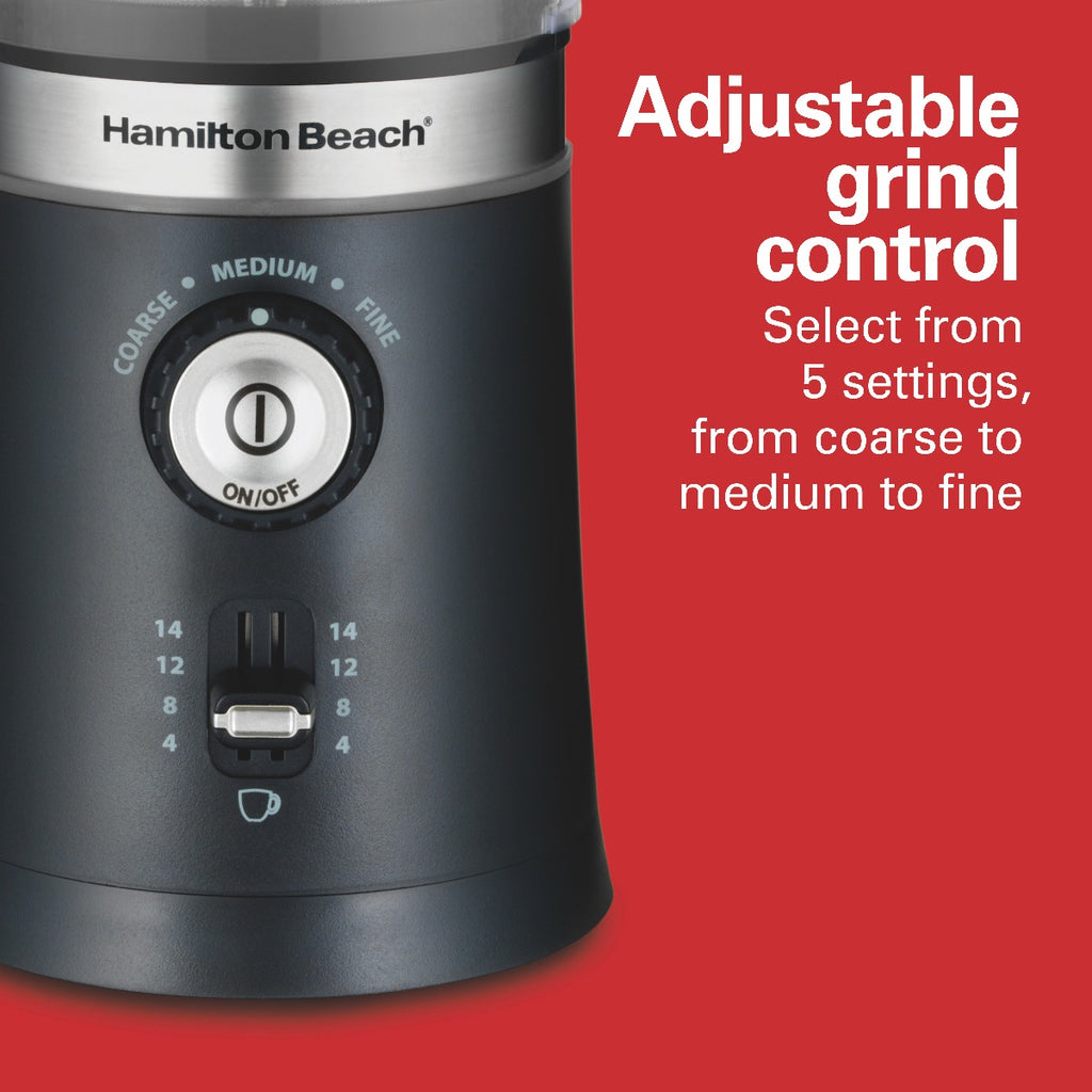 Hamilton Beach Custom Grind™ Coffee Grinder for beans/spices, 5 size settings-coarse to fine, capacity for 4 to 14 cups coffee, stainless steel bowl for easy pour and cleaning, 80393R-ME