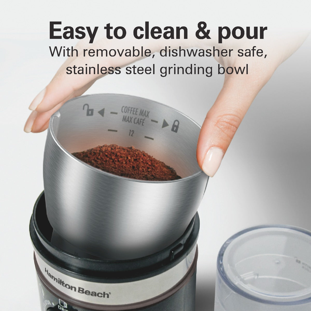 Hamilton Beach Custom Grind™ Coffee Grinder for beans/spices, 5 size settings-coarse to fine, capacity for 4 to 14 cups coffee, stainless steel bowl for easy pour and cleaning, 80393R-ME