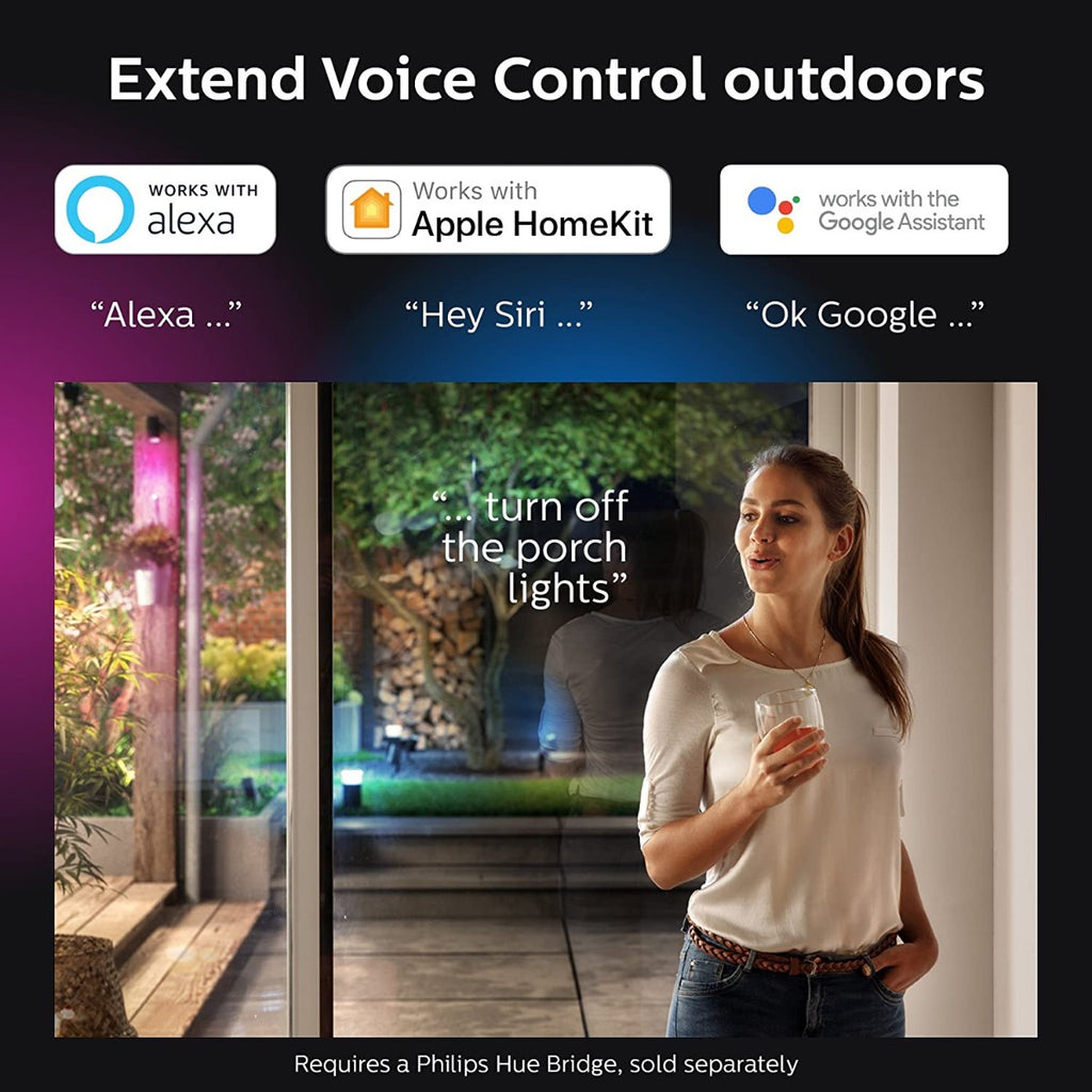 مجموعة قاعدة مصباح سبوت في الهواء الطلق Philips Hue Lily White &amp; Color (يتطلب Hue Hub)، 3 مصابيح سبوت مع مصدر طاقة + حامل، تعمل مع Alexa وHomeKit ومساعد Google 