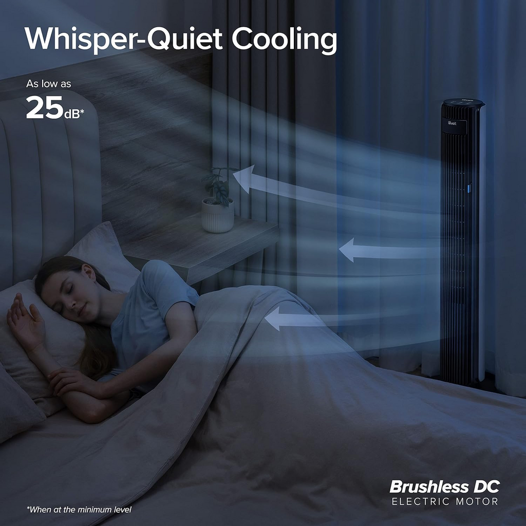 LEVOIT Tower Fan for Bedroom, 26ft/s Velocity 28dB Cooling Fan, Bladeless and 90° Oscillating Fan with 5 Speeds, 4 Modes, Standing Fan for Home, Black, Classic 42'