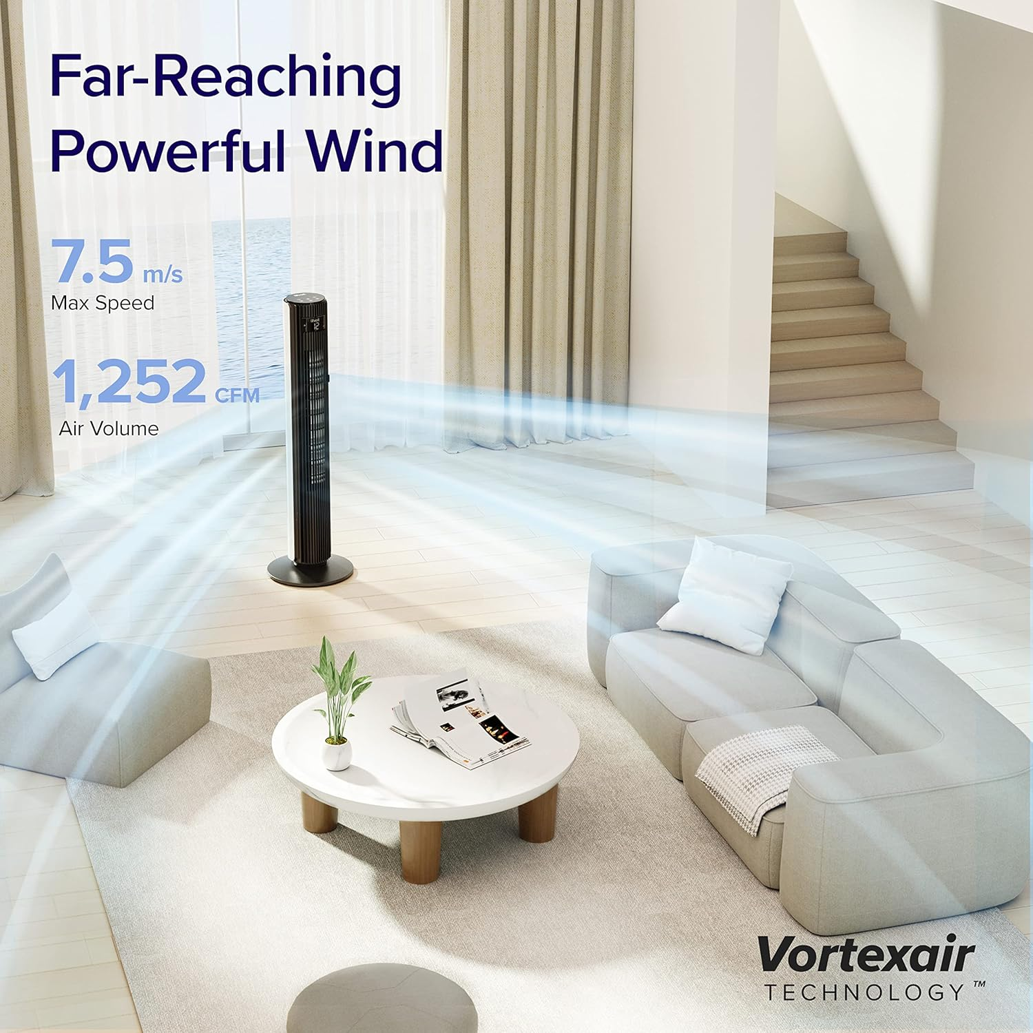 LEVOIT Tower Fan for Bedroom, 26ft/s Velocity 28dB Cooling Fan, Bladeless and 90° Oscillating Fan with 5 Speeds, 4 Modes, Standing Fan for Home, Black, Classic 42'