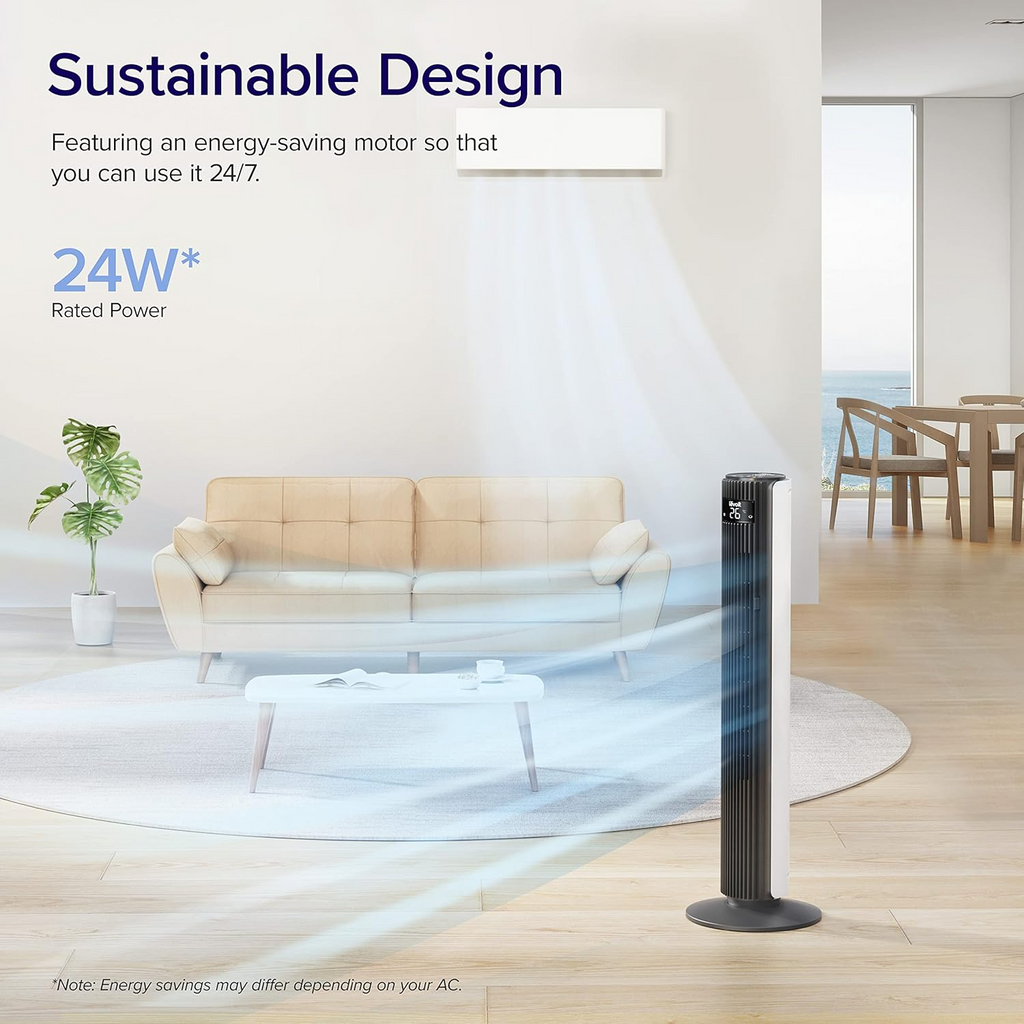 LEVOIT Tower Fan for Bedroom, 26ft/s Velocity 28dB Cooling Fan, Bladeless and 90° Oscillating Fan with 5 Speeds, 4 Modes, Standing Fan for Home, Black, Classic 42'