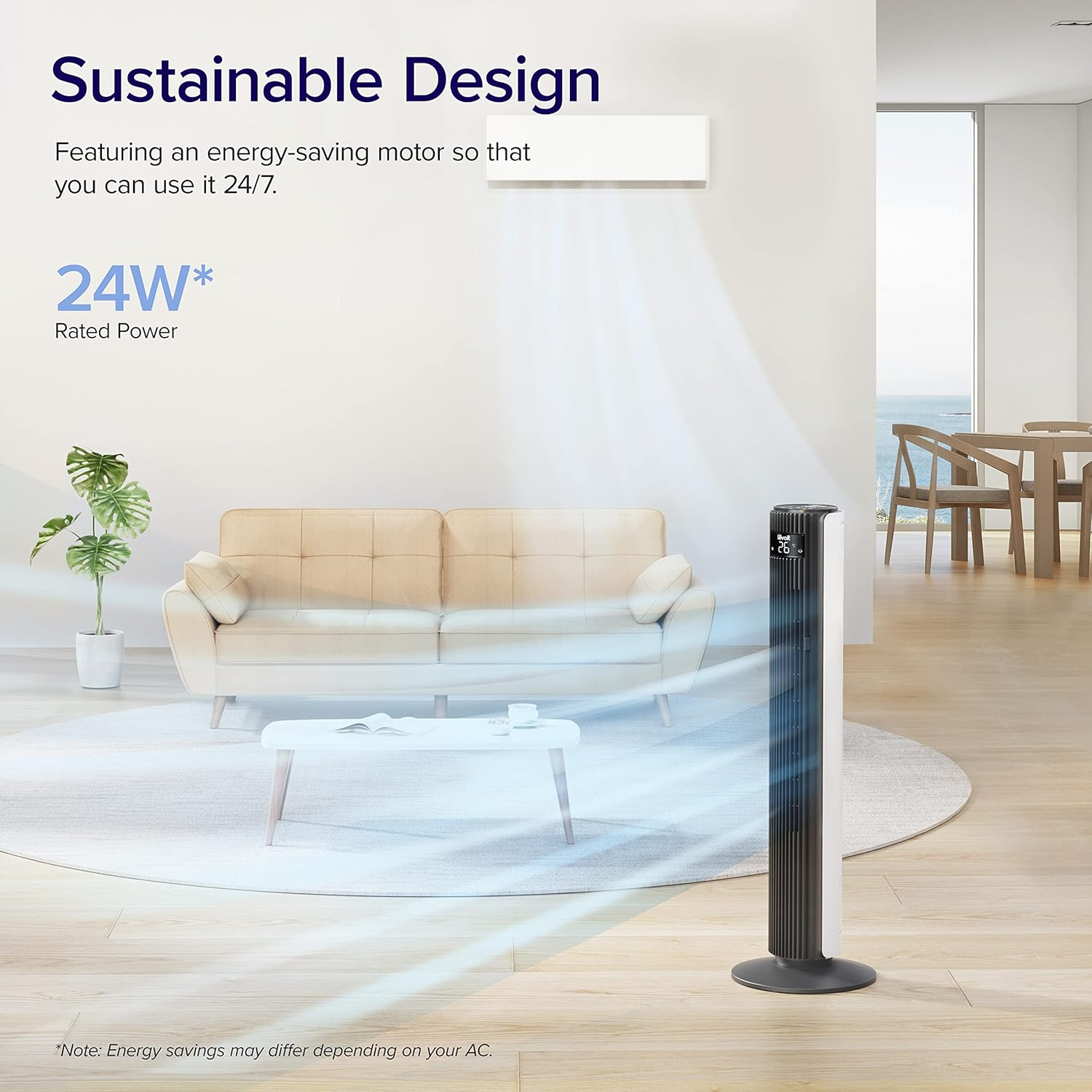 LEVOIT Tower Fan for Bedroom, 26ft/s Velocity 28dB Cooling Fan, Bladeless and 90° Oscillating Fan with 5 Speeds, 4 Modes, Standing Fan for Home, Black, Classic 42'