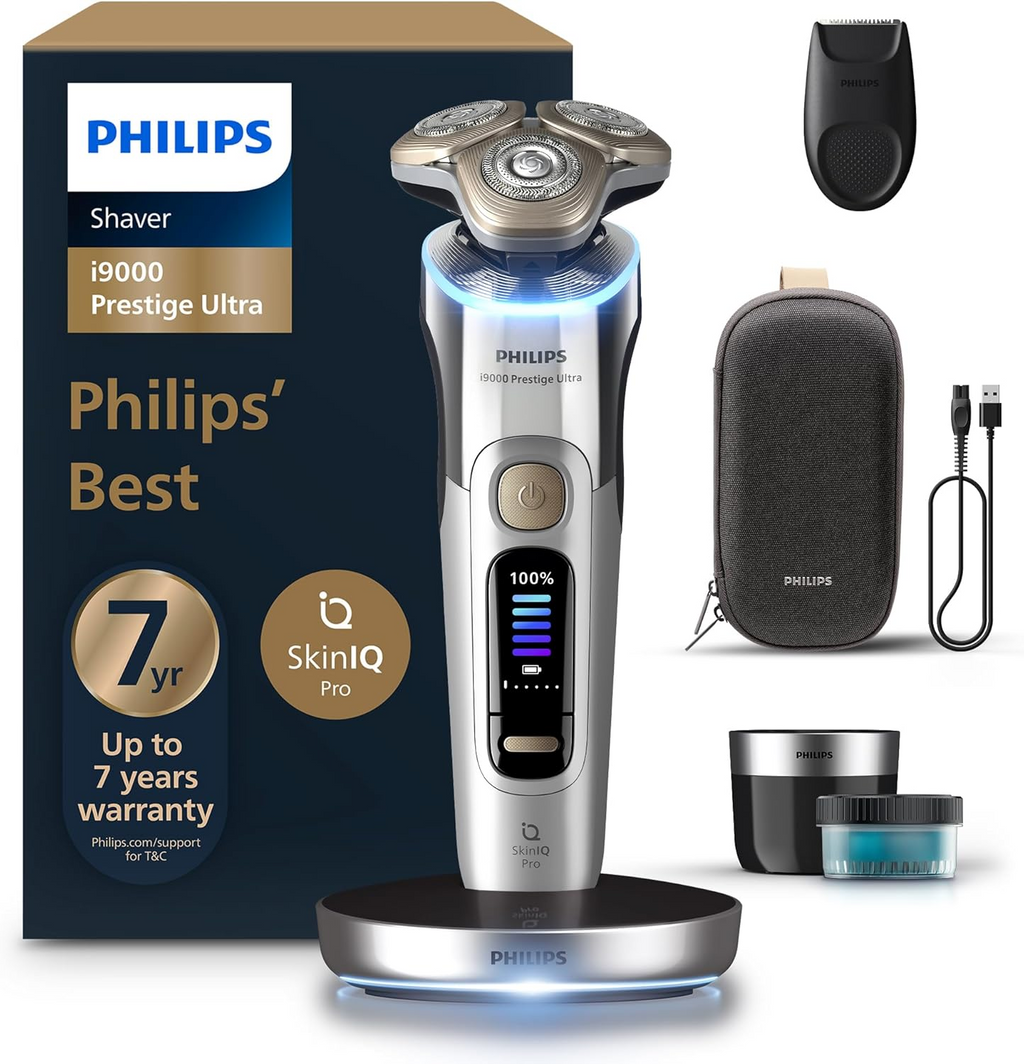 Philips i9000 Prestige Ultra Shaver XP9404/31 | Wet & dry | Ultimate close, comfortable shave | 5 modes | Quick clean system | Light-up charging stand | 60 min cordless | Travel case Mohammed Fakhroo& Bros.