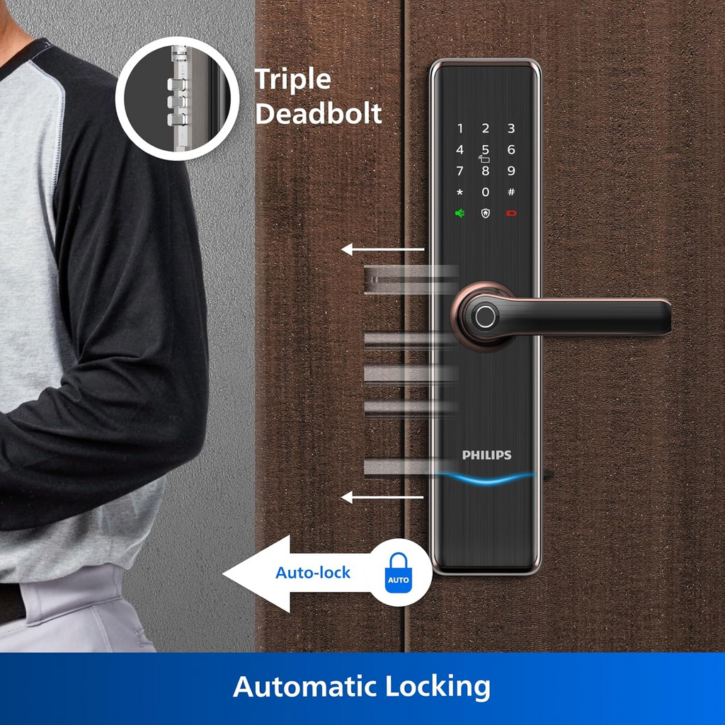 Philips EasyKey 7300-5HB Smart Door Lock - Smart Lock, Smart Door Lock , Fingerprint Lock, Smart Home, Home Improvement, Keyless Door Lock, Smart Home Gadgets, Safety Lock- Copper Mohammed Fakhroo& Bros.