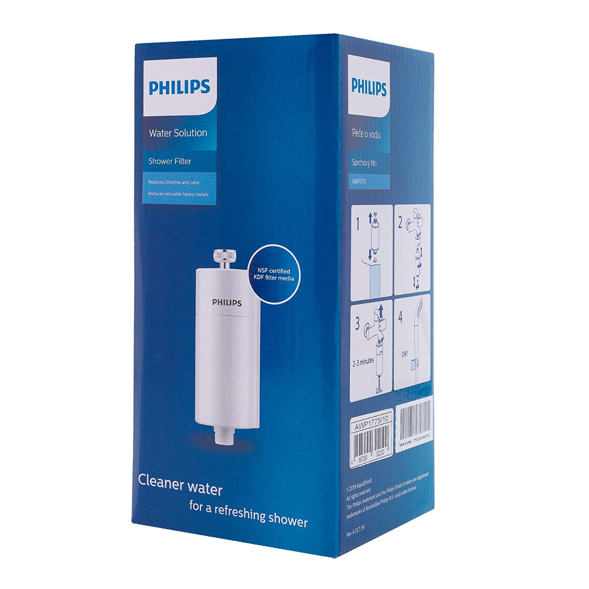 Philips AWP1775WH - In-Line Shower Filter - Reduces Chlorine by up to 99 Percent I Easy to Instal I Fits all UK and Eire Shower hoses and taps I White