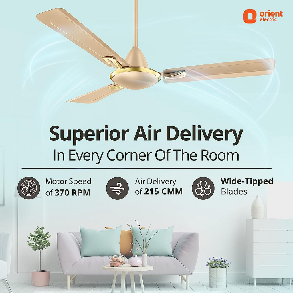 Orient Electric Gratia Antidust| High-Speed Ceiling Fan | Long-Lasting and Decorative | Exceptional Functionality | Aesthetic Design | Warranty (2 years) | (Topaz Gold)