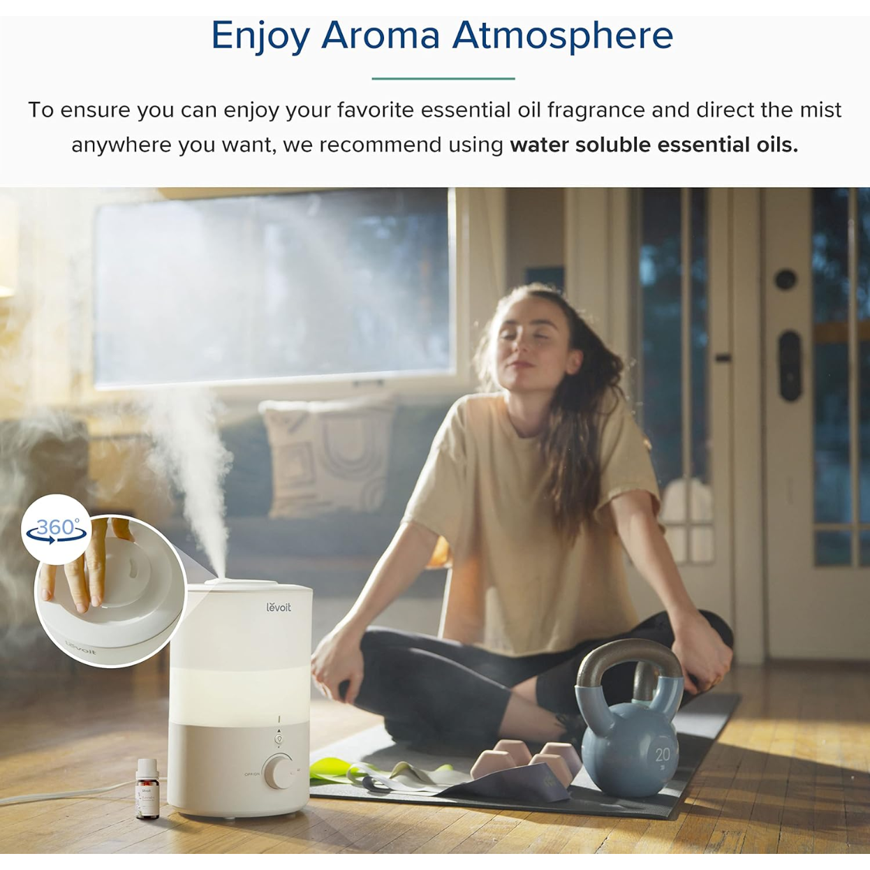 LEVOIT 3L Humidifiers for Bedroom Baby Room with Night Light, Cool Mist Humidifier for Home, Office & Plant, Auto-Off, Up to 25H for 27 ㎡, Quiet Operation with 360° Rotation Nozzle- 2 Filter Sponge