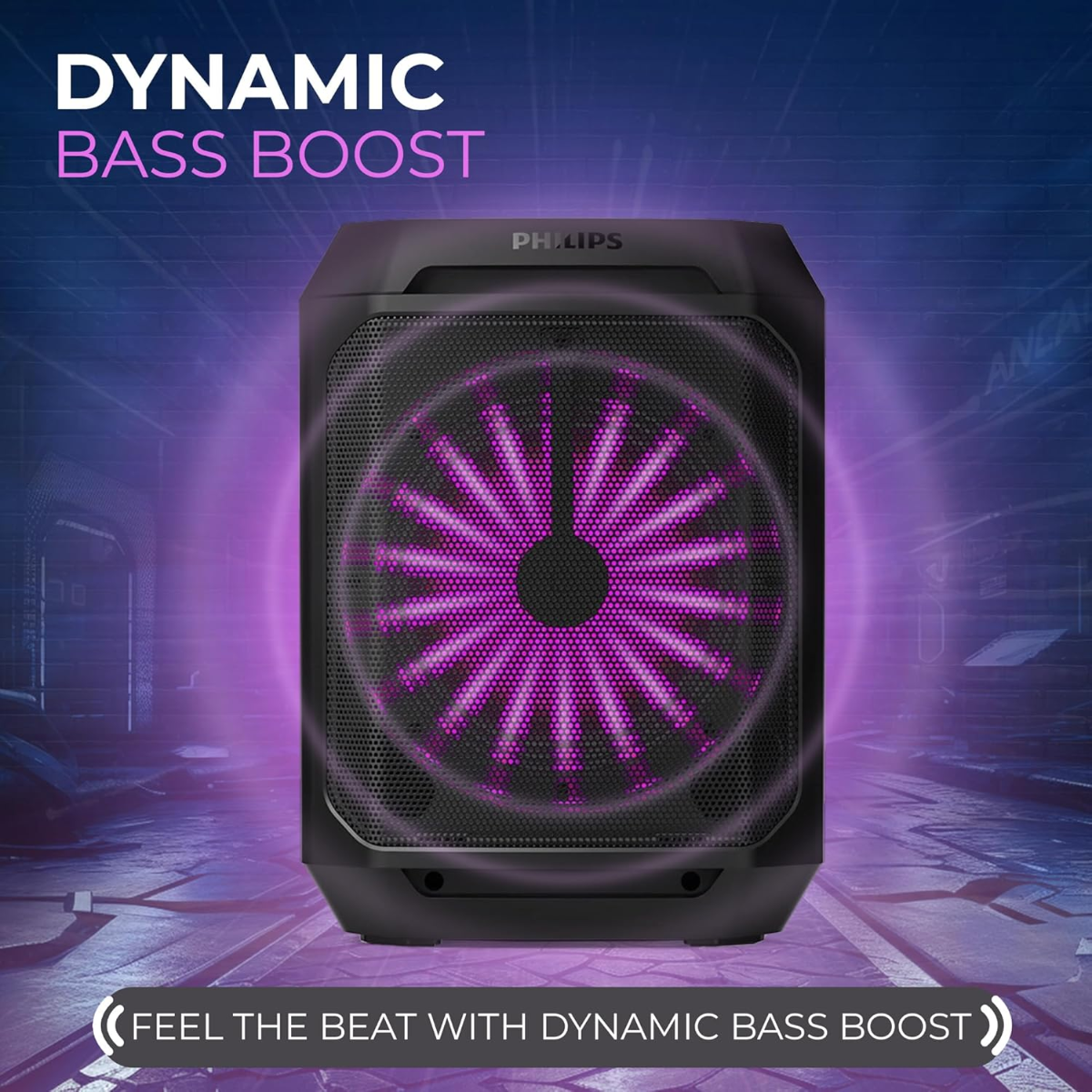 Philips Bluetooth Party Speaker, Dynamic Bass Boost, Bluetooth and Aux-in, Microphone Input, Wireless Pairing for Stereo Sound, Up to 7 Hours Battery, Built-in Carry Handle, USB-C TAX2208/00