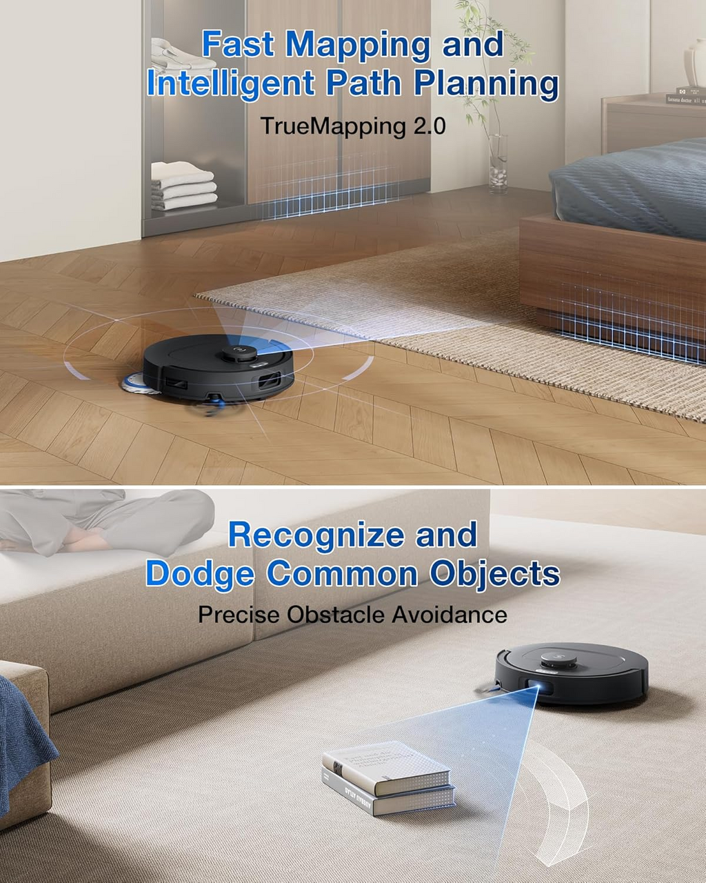 Ecovacs DEEBOT T30C Robot Vacuum and Mop, 20,000Pa Suction, TruEdge Adaptive Edge Mopping, ZeroTangle 2.0 Technology, Hot Water Washing, Self-Emptying, Auto-Lift Mopping, Obstacle Avoidance