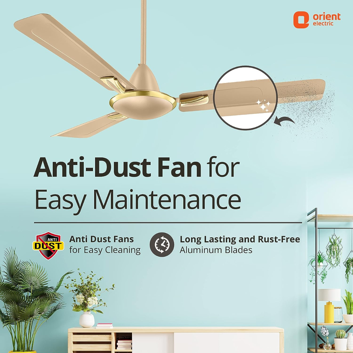 Orient Electric Gratia Antidust| High-Speed Ceiling Fan | Long-Lasting and Decorative | Exceptional Functionality | Aesthetic Design | Warranty (2 years) | (Topaz Gold)