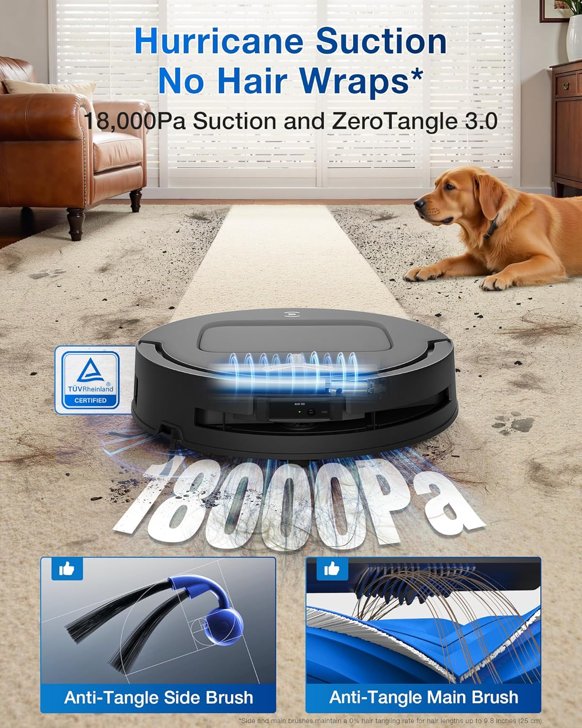 Ecovacs DEEBOT T80 Omni Robot Vacuum with 18,000Pa Suction & OZMO Roller Mop, Instant Self-Cleaning for Streak-Free Floors, ZeroTangle 3.0 for Pets, TruEdge Cleaning, AI Navigation, 10-in-1 Station