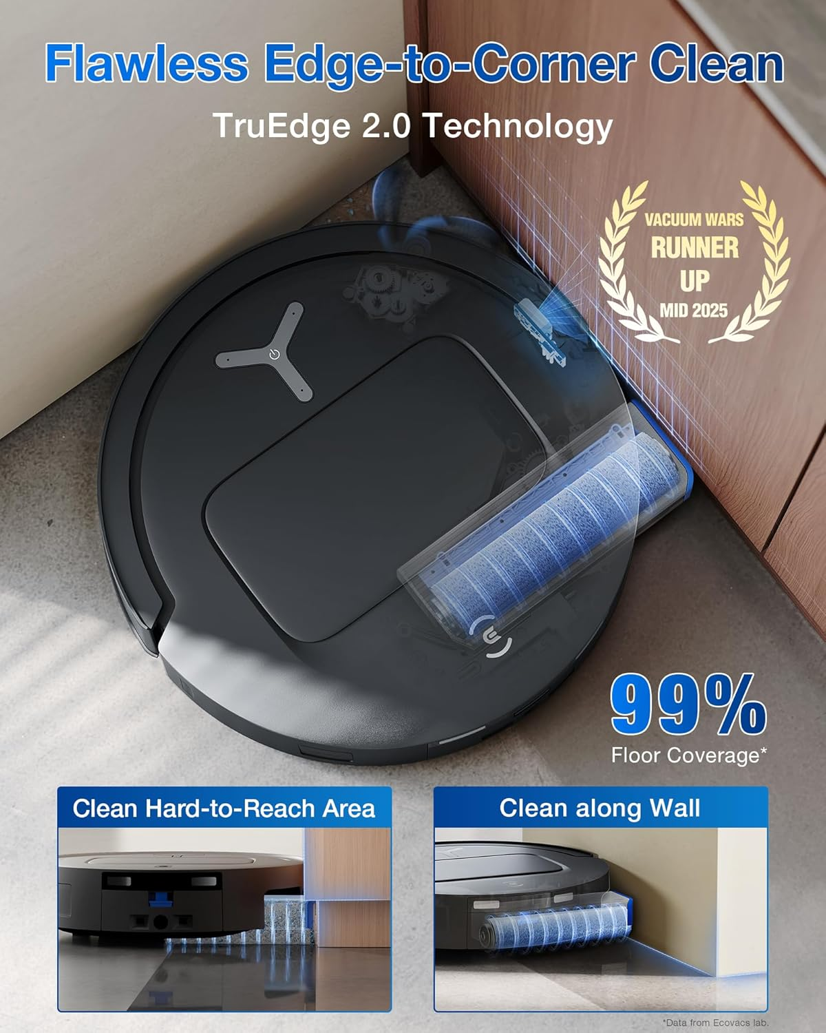 Ecovacs DEEBOT T80 Omni Robot Vacuum with 18,000Pa Suction & OZMO Roller Mop, Instant Self-Cleaning for Streak-Free Floors, ZeroTangle 3.0 for Pets, TruEdge Cleaning, AI Navigation, 10-in-1 Station