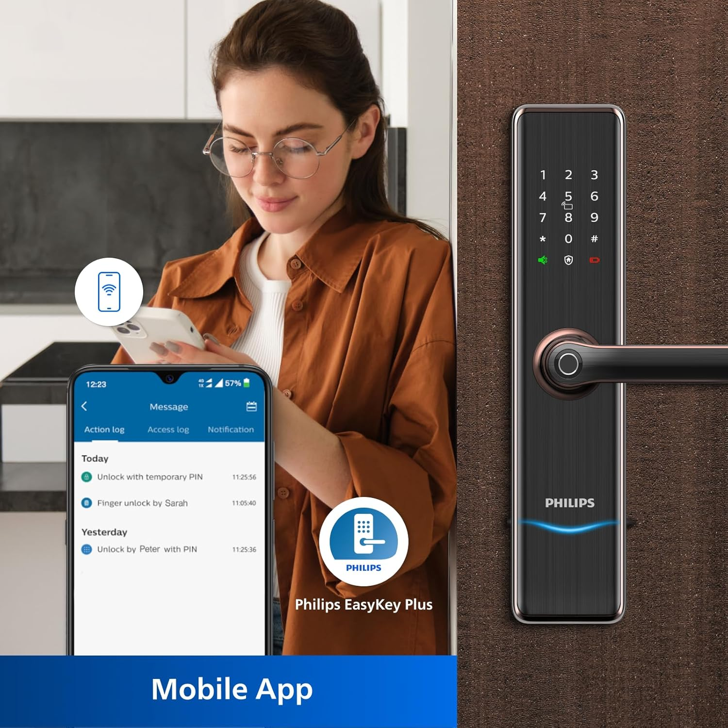 Philips EasyKey 7300-5HB Smart Door Lock - Smart Lock, Smart Door Lock , Fingerprint Lock, Smart Home, Home Improvement, Keyless Door Lock, Smart Home Gadgets, Safety Lock- Copper Mohammed Fakhroo& Bros.