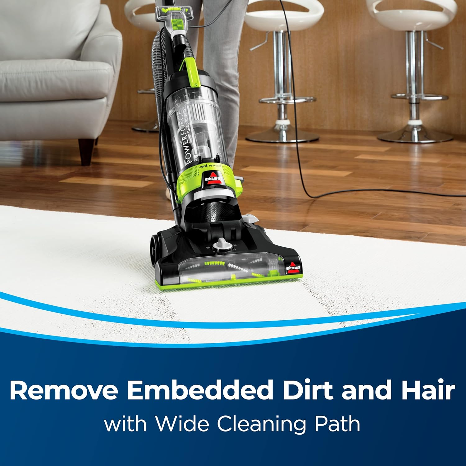 Bissell PowerForce Helix Turbo Rewind 2261E – Upright Vacuum Cleaner with Multi-Cyclonic Suction, Automatic Cord Rewind, Lightweight, Ideal for Dust, Hair & Deep Cleaning