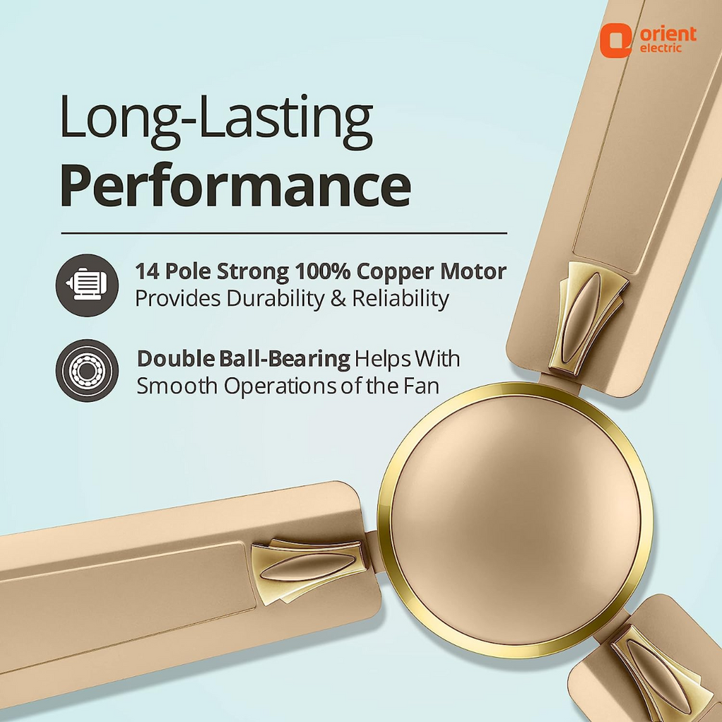 Orient Electric Gratia Antidust| High-Speed Ceiling Fan | Long-Lasting and Decorative | Exceptional Functionality | Aesthetic Design | Warranty (2 years) | (Topaz Gold)