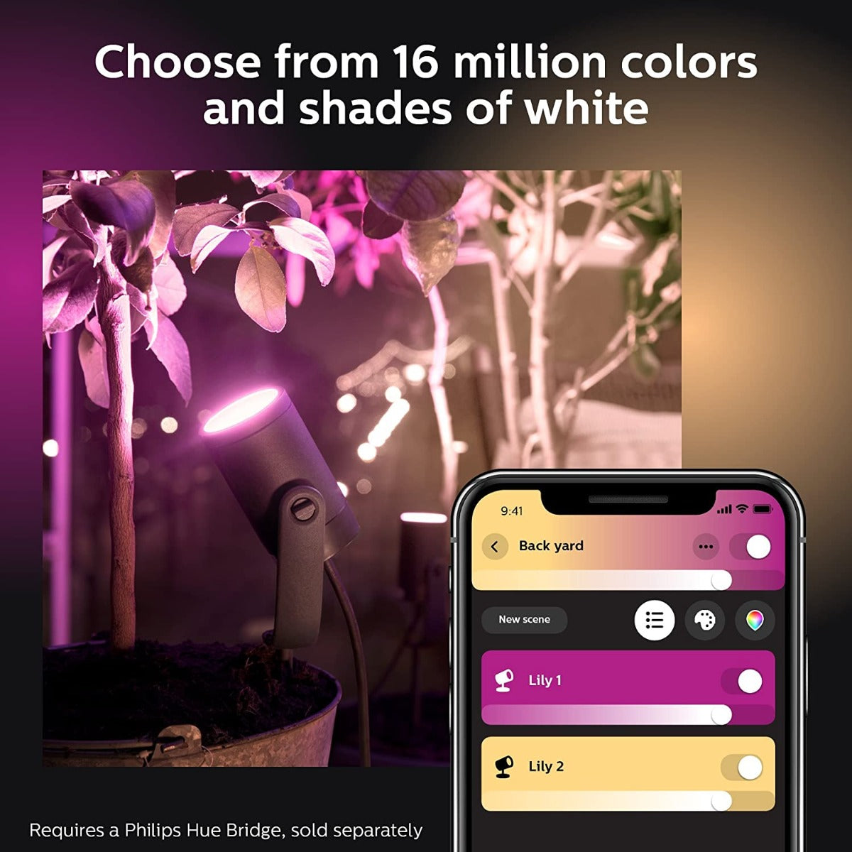 مجموعة قاعدة مصباح سبوت في الهواء الطلق Philips Hue Lily White &amp; Color (يتطلب Hue Hub)، 3 مصابيح سبوت مع مصدر طاقة + حامل، تعمل مع Alexa وHomeKit ومساعد Google 