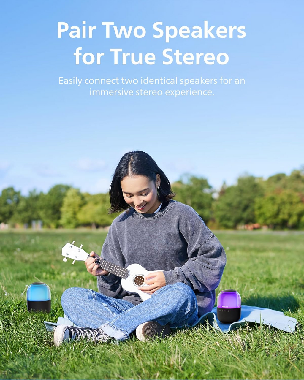 Philips TAS2108 Portable Bluetooth Speaker, 5W RMS, 7H Playtime, TWS Stereo Pairing, LED Light Effects, USB-C Charging – Punchy bass, Compact Wireless Speaker for Home, Outdoor, Travel