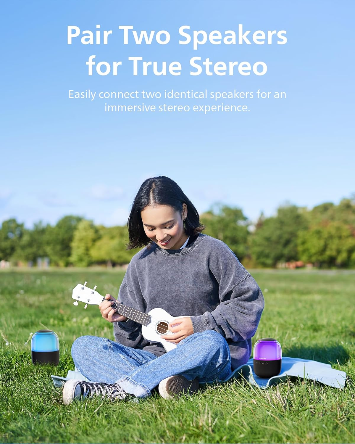 Philips TAS2108 Portable Bluetooth Speaker, 5W RMS, 7H Playtime, TWS Stereo Pairing, LED Light Effects, USB-C Charging – Punchy bass, Compact Wireless Speaker for Home, Outdoor, Travel