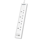 Philips Power Extension Cord, 4 Sockets, 1 USB & 1 Type C, 3M, White - CHP4141WB/89