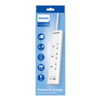 Philips Extension Cord , 3 Port UK, 1X USB-A & 1X USB-C, 2M, White - CHP4131WA/89